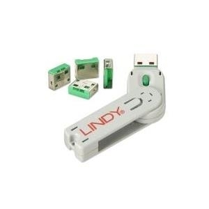 Lindy USB Typ A Port Schloss, grün Vier Port Schlösser für USB mit Schlüssel sind die ideale Lösung, um schnell USB Ports gegen unberechtigten Zugriff zu sichern (40451)