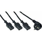 InLine® Netz-Y-Kabel, 1x Schutzkontaktstecker zu 3x Kaltgerätestecker, Version 3 (2m+1/3/2m) (16653H)