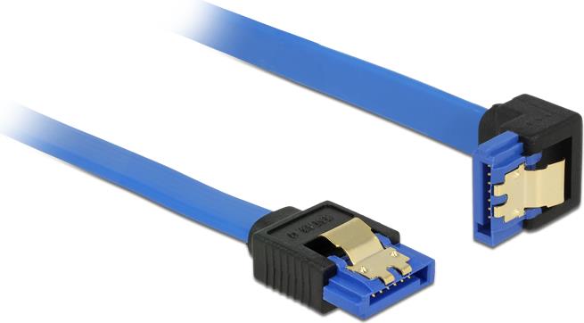 Delock Kabel SATA 6 Gb/s Buchse gerade > SATA Buchse unten gewinkelt 10 cm blau mit Goldclips (85088)