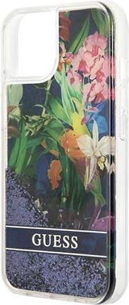 GUESS Hard Cover Flower Liquid Glitter Blue, für iPhone 13, GUHCP13MLFLSB (GUHCP13MLFLSB)