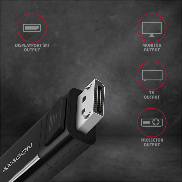 Axagon RVC-DPC Videokabel-Adapter USB Typ-C auf DisplayPort 1,8 m 4K/60Hz Schwarz