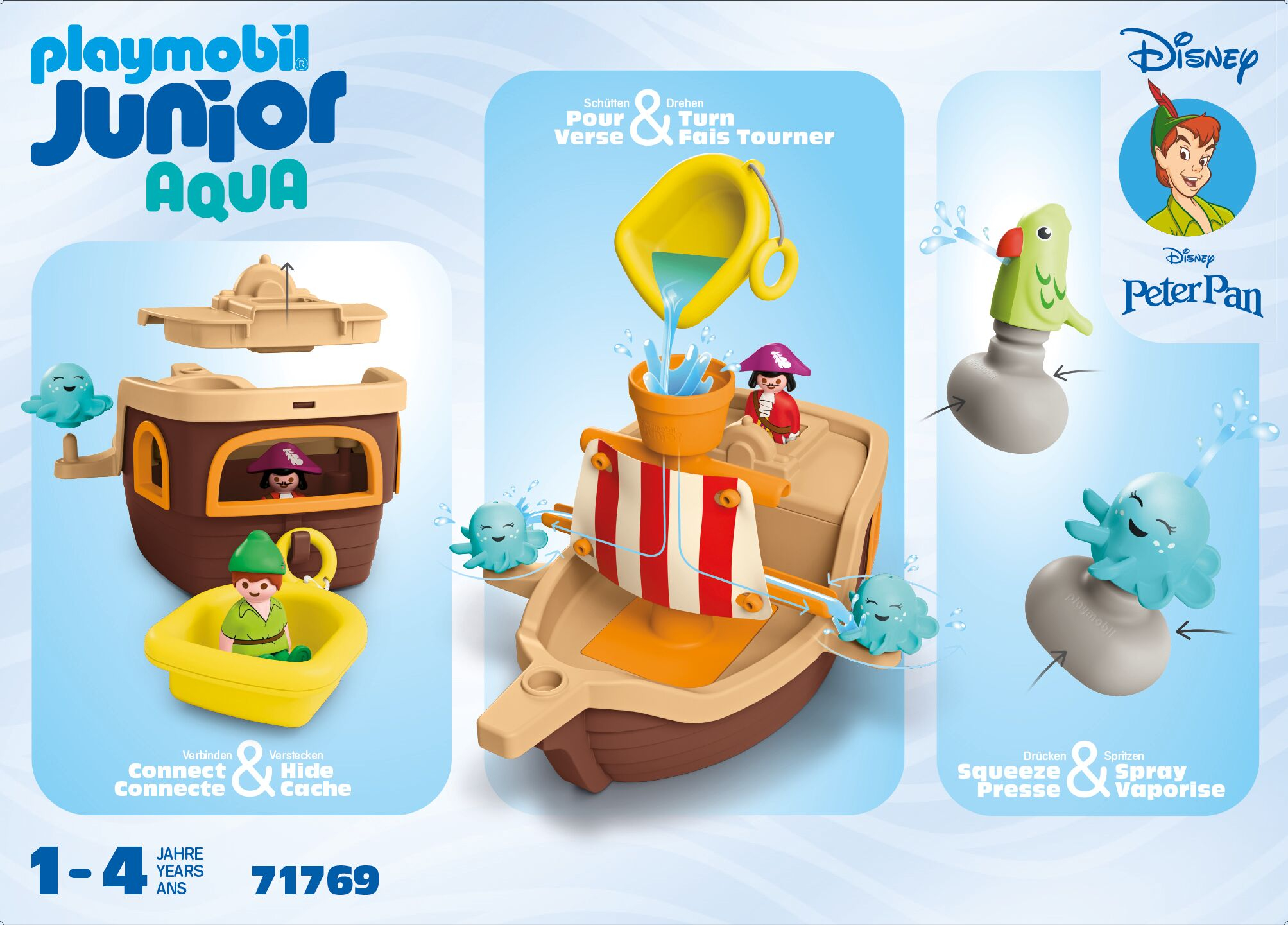 Playmobil Junior 71769 Peter Pans Piratenschiff mit Wasserspritzspaß, 40 Teile, Mehrfarbig