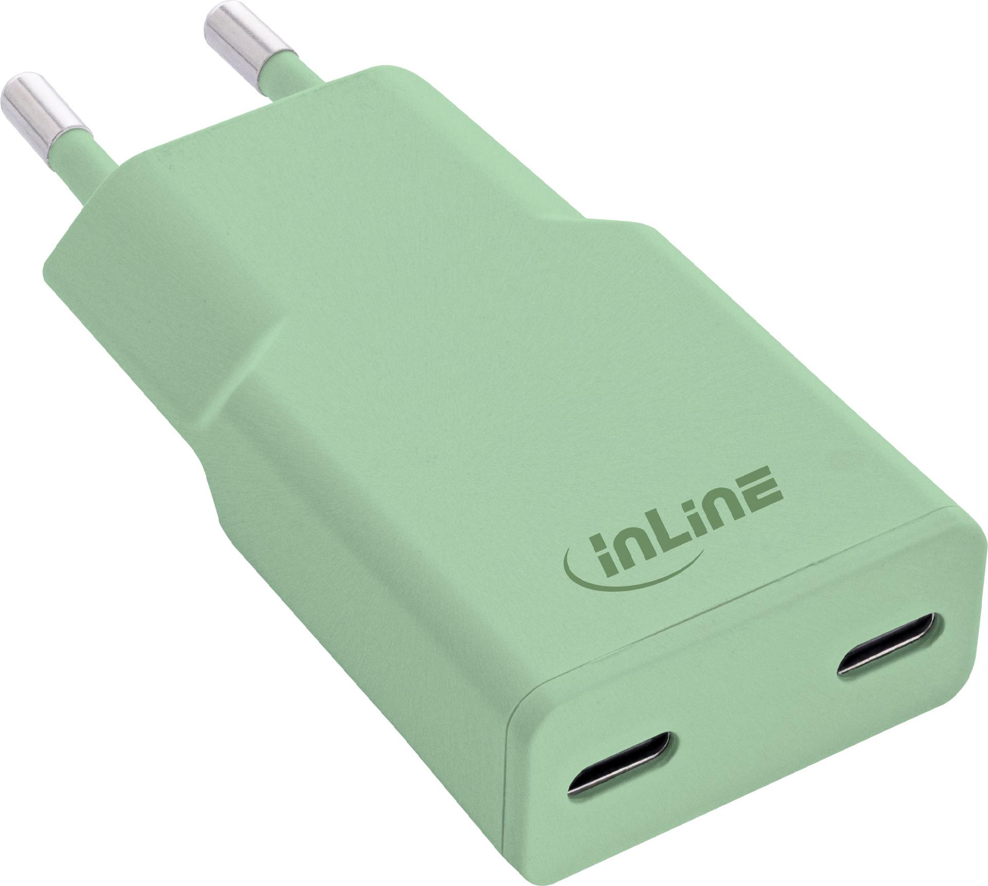 InLine® USB-C Ladegerät, 30W, GaN, Dual USB-C, PD/PPS, Matcha Latte/grün (31590G)