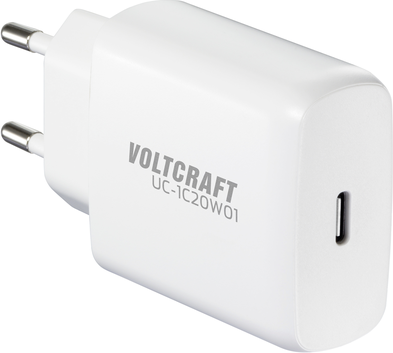 Voltcraft UC-1C20W01 USB-Ladegerät 20 W USB-C PD 3.0 GaN Steckernetzteil Weiß