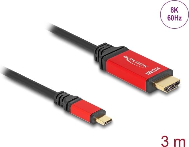 DeLOCK USB Type-C™ zu HDMI Kabel (DP Alt Mode) 8K 60 Hz mit HDR Funktion 3 m rot (80097)