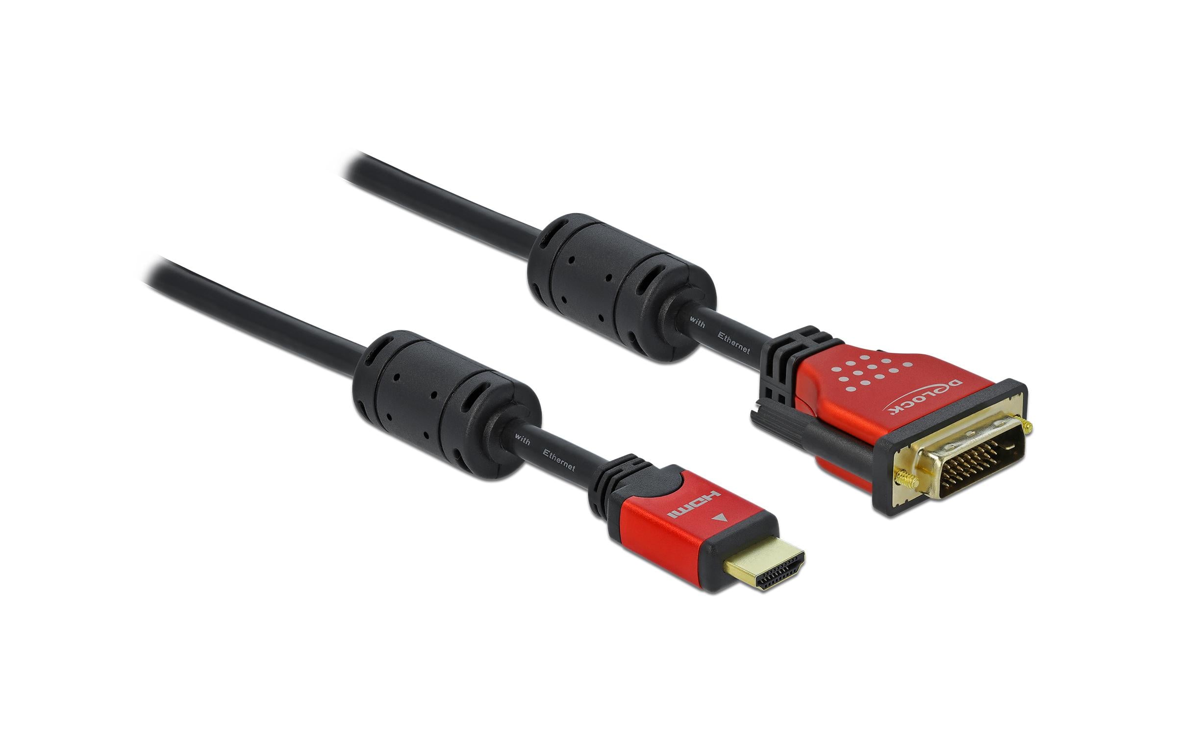 Delock 84343 HDMI zu DVI-D (Single-Link) Adapterkabel bidirektional 3 m Schwarz/Rot