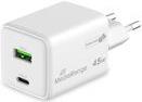MediaRange 45W GaN Schnellladeadapter (EU-Stecker), 1x USB-C und 1x USB-A, unterstützt USB-C® Power Delivery und Quick Charge?, Weiß (MRMA113-2)