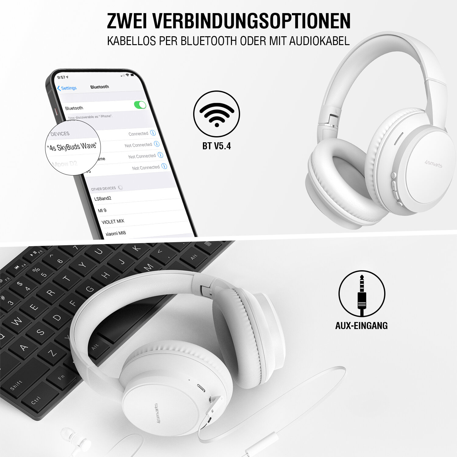 4smarts SkyBuds Wave Over-Ear Bluetooth Kopfhörer 10 h Weiß
