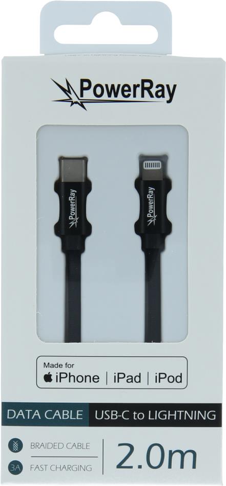 PowerRay Data Cable PR-DCCL200TBK, USB-C / LIGHTNING MFi 2.0m Textile black, Blister (PR-DCCL200TBK)