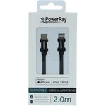 PowerRay Data Cable PR-DCCL200TBK, USB-C / LIGHTNING MFi 2.0m Textile black, Blister (PR-DCCL200TBK)