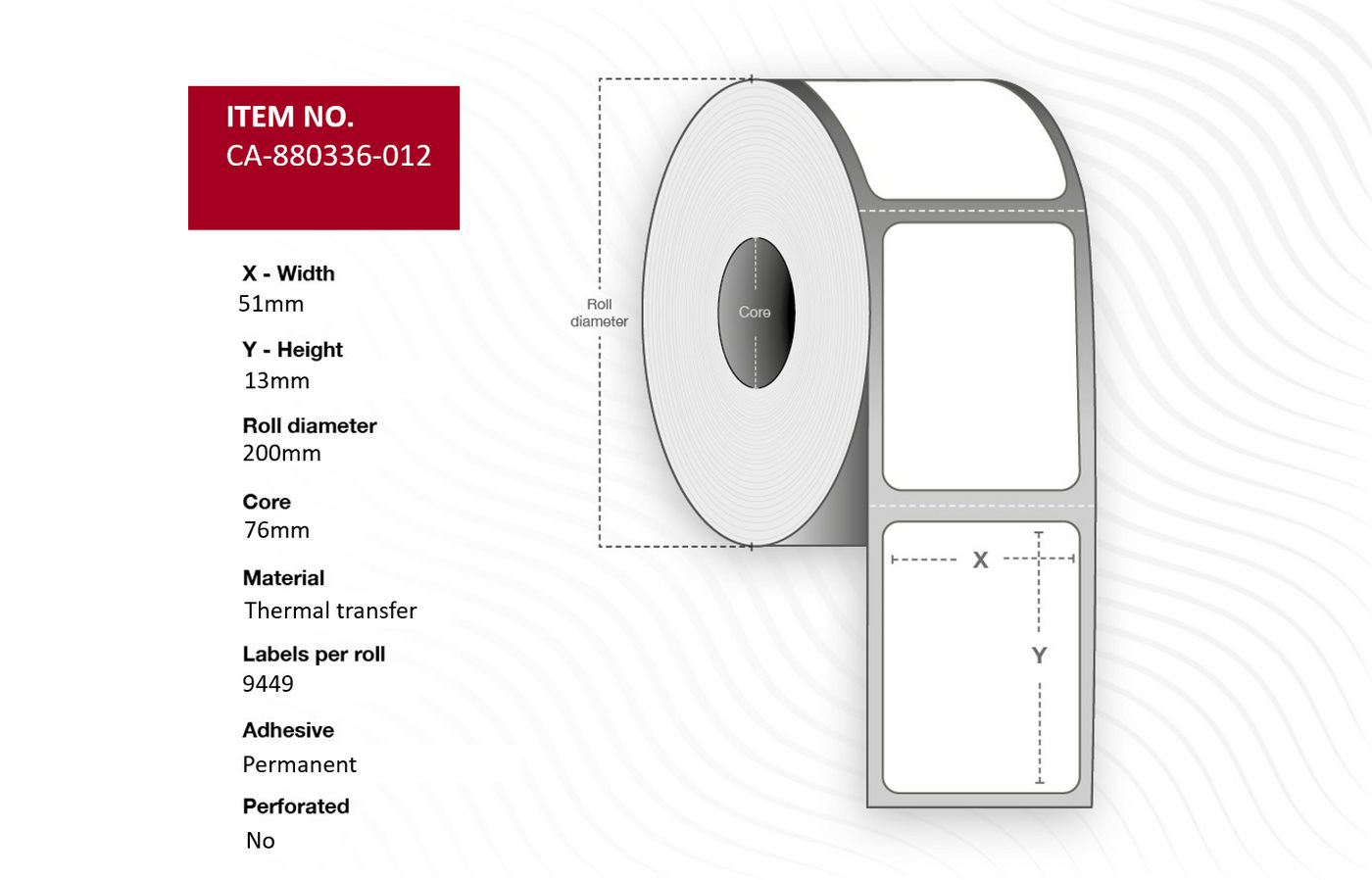 Capture CA-880336-012 Polyester-Etiketten, 51 x 13 mm, Permanent, Weiß, 10 Rollen
