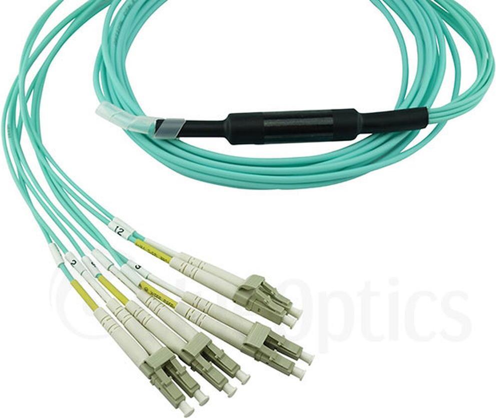 Kompatibles Chelsio OCTCABLE1M-SR BlueOptics LWL Breakout Patchkabel, MPO/UPC, 4xDuplex LC/UPC, 1 Meter, Multimode G50/125µm, OM3, MPO Einfügedämpfung: unter 0.3dB, LC Einfügedämpfung: unter 0.2dB, Markenfaser, 3.0mm LSZH aqua / türkis, 8 Kerne und MPO St (OCTCABLE1M-SR-BO)