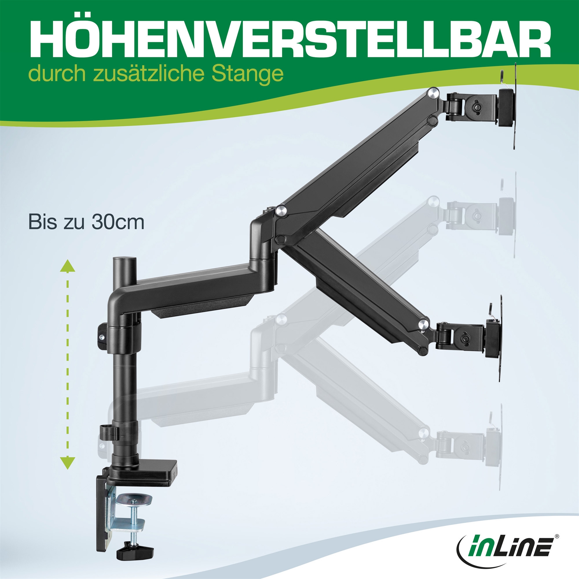 InLine 23160B Tischhalterung mit Lifter für 2 Monitore bis 32" 9kg Schwarz