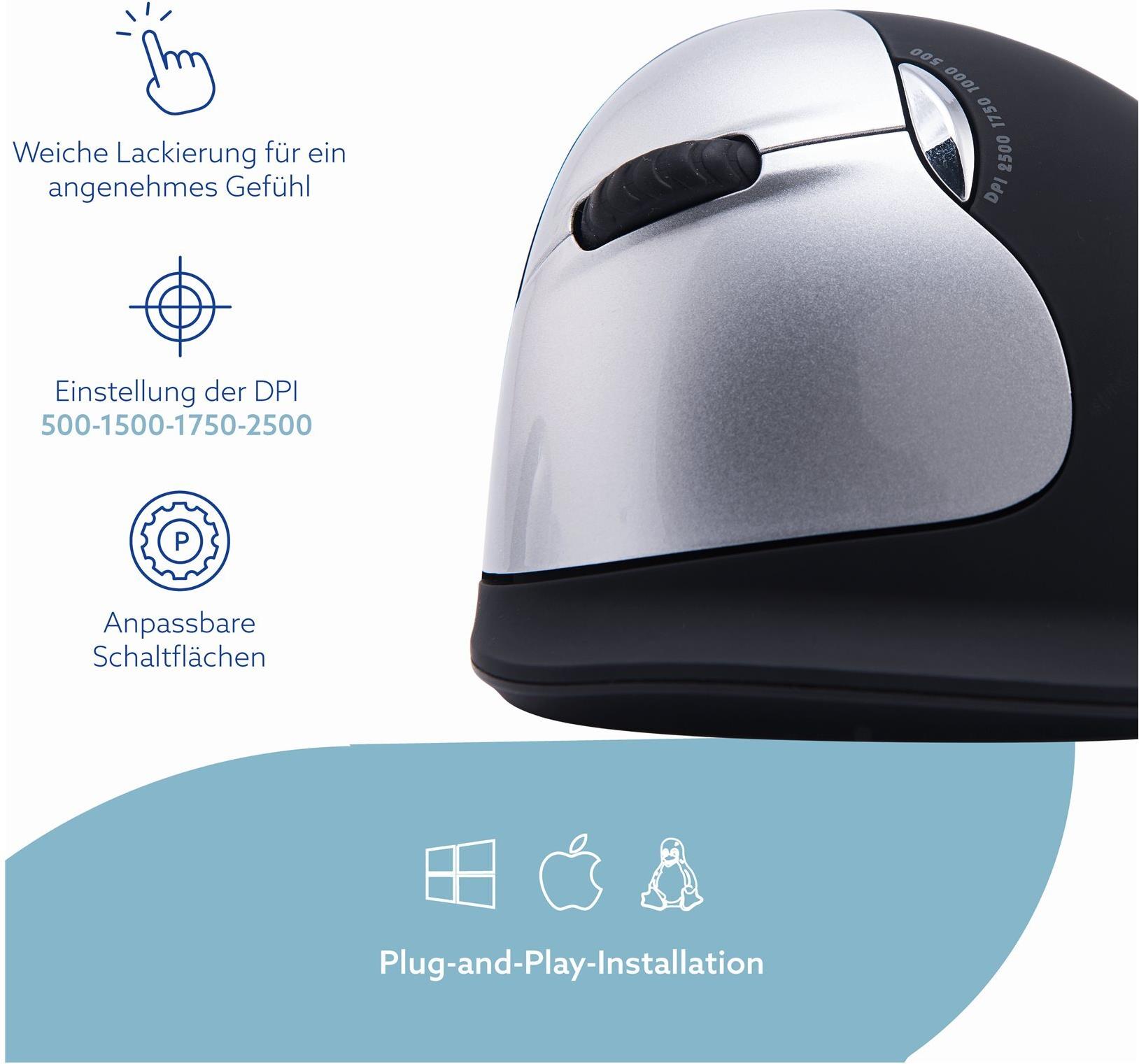 R-Go Tools HE Break Ergonomische Maus links groß schwarz/silber