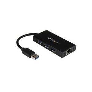StarTech.com 3 Port Portable USB3.0 Hub with Gigabit Ethernet Adapter NIC (ST3300GU3B)