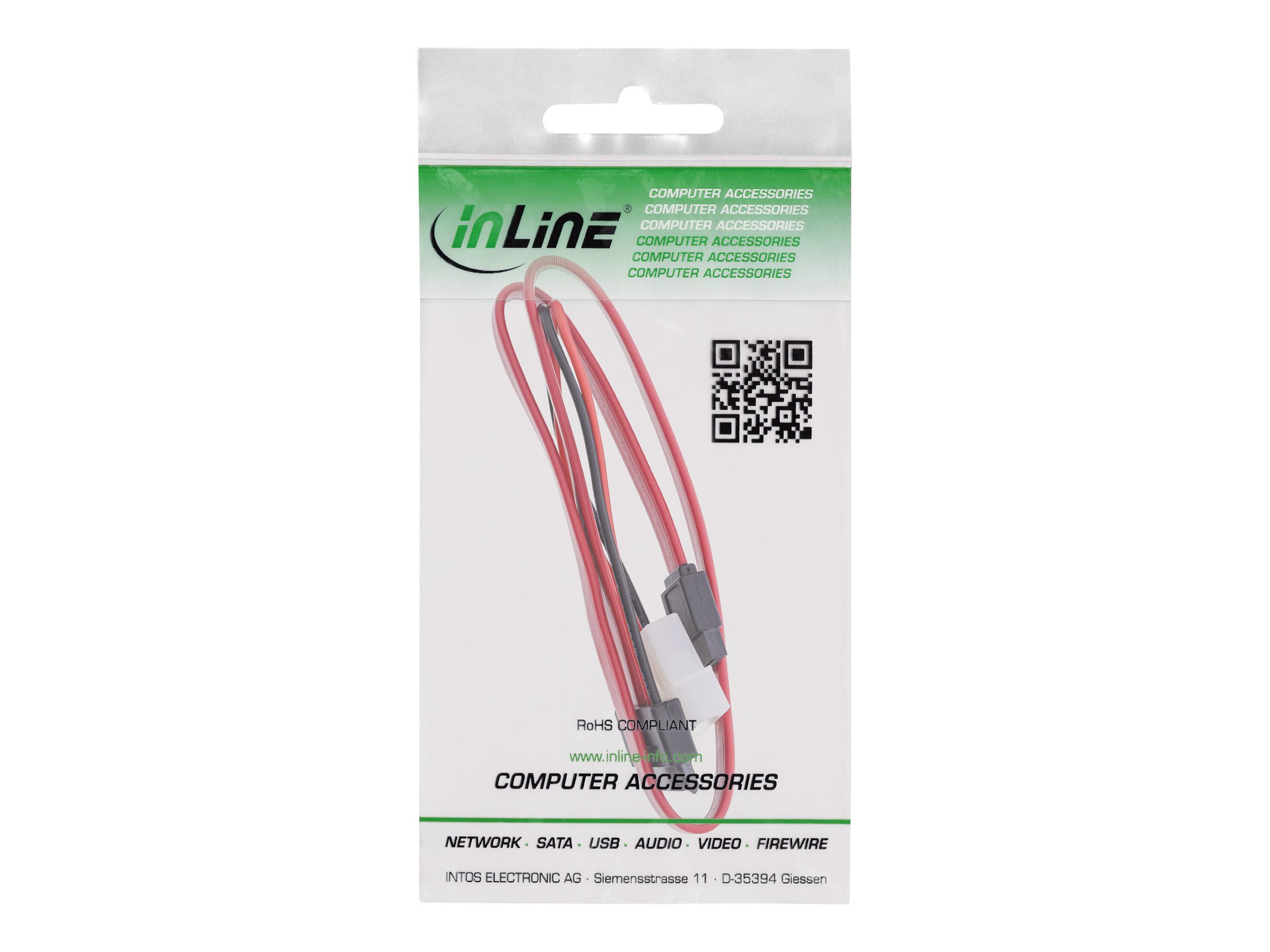 InLine SATA-Kabel Slimline SATA 13-polig (7+6) auf SATA 7-polig + Strom 2-polig 0,4 m Schwarz
