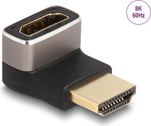 Delock HDMI Adapter Stecker zu Buchse 90° unten gewinkelt 8K 60 Hz grau Metall (60085)