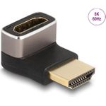 Delock HDMI Adapter Stecker zu Buchse 90° unten gewinkelt 8K 60 Hz grau Metall (60085)