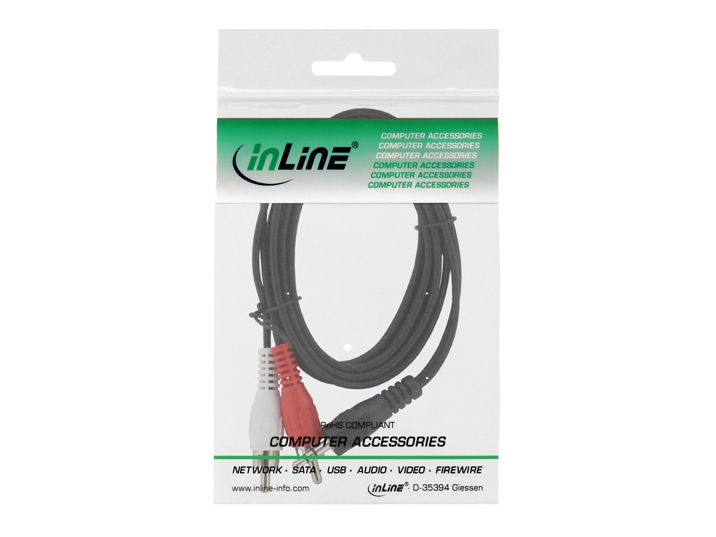 InLine Audiokabel 2x Cinch Stecker an 3,5 mm Klinke Stecker 1,5 m Schwarz