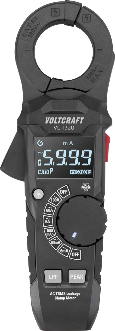 Voltcraft VC-1320 VC-17156745 Leckstromzange – 6000?Counts – 1?µA–6000?mA – 32?mm – digitale Anzeige (VC-17156745)