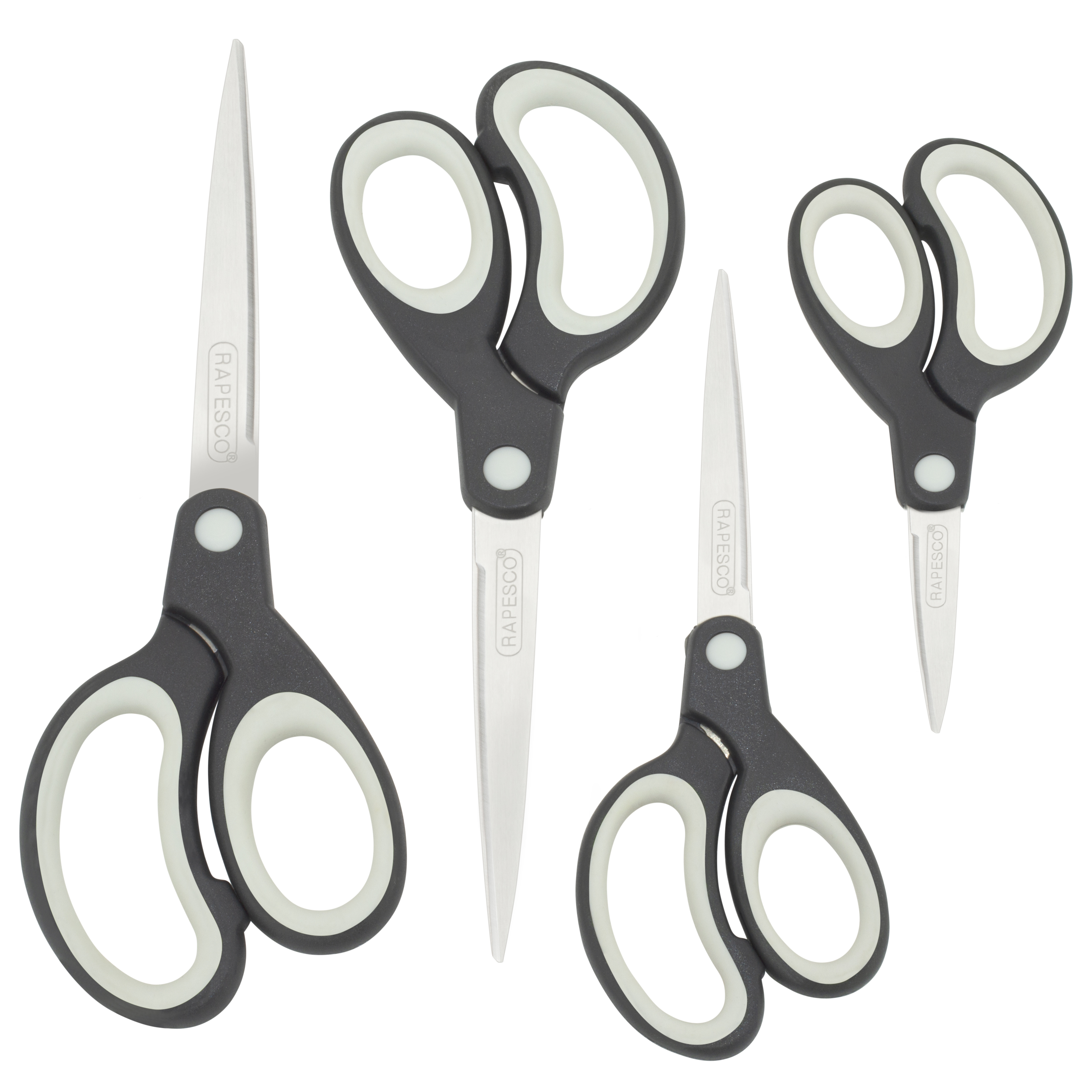 RAPESCO Scheren-Set Soft Grip, 4 Stück, Edelstahl, Schwarz/Grau