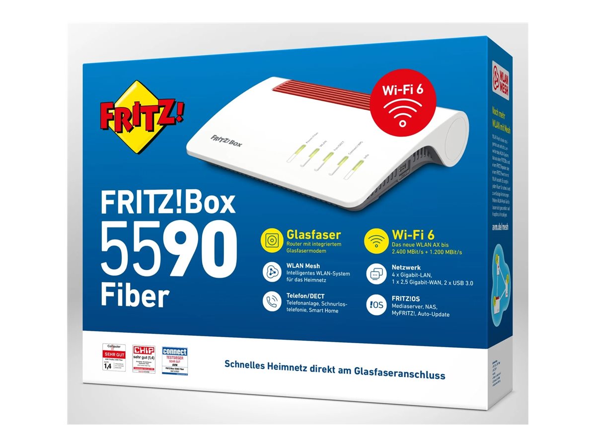 FRITZ! FRITZ!Box 5590 Fiber WLAN-Router Wi-Fi 6 3600 Mbit/s GPON Dual-Band Weiß, Rot