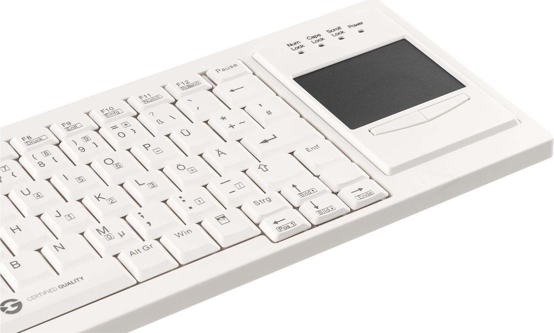 Gett CleanType Xtra Touch Tastatur mit Touchpad USB QWERTZ Weiß