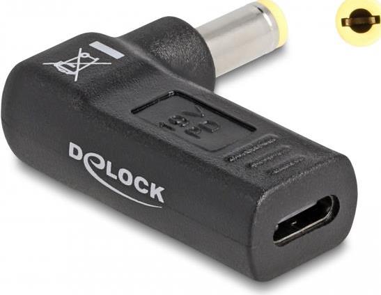 Delock Adapter für Notebook Ladekabel USB Type-C™ Buchse zu 5,5 x 2,5 mm Stecker 90° gewinkelt (60011)