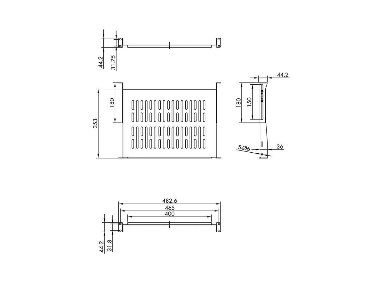 VALUE Fachboden 19" 1HE 485 x 350 mm Schwarz