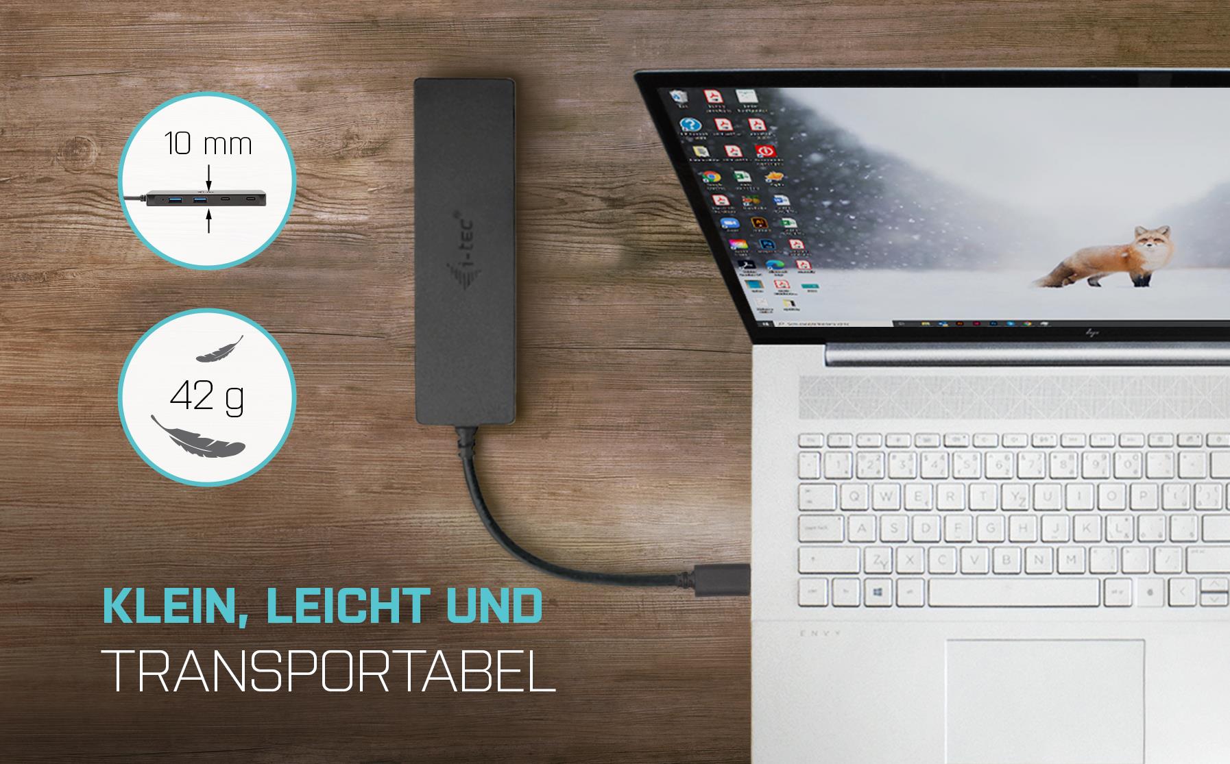 i-tec C31HUBMETAL2A2C Metal USB-C Hub 2x USB 3.0 + 2x USB-C Schwarz