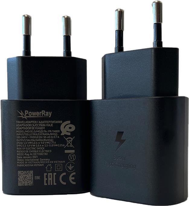 PowerRay Charger PR-TA800EBE, EU Spec 2 Pin with CE USB C, 18 W, 2A, black, Bulk (PR-TA800EBE)