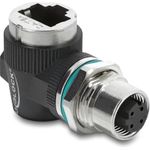Delock M12 Adapter D-kodiert 4 Pin Buchse zu RJ45 Buchse zum Einbau rund 90° gewinkelt (90665)
