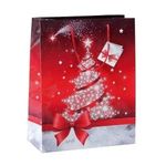 sigel Weihnachts-Geschenktüte "Sparkling Tree", groß Geschenktasche mit Glanzlackierung und Geschenkanhänger, - 5 Stück (GT022)
