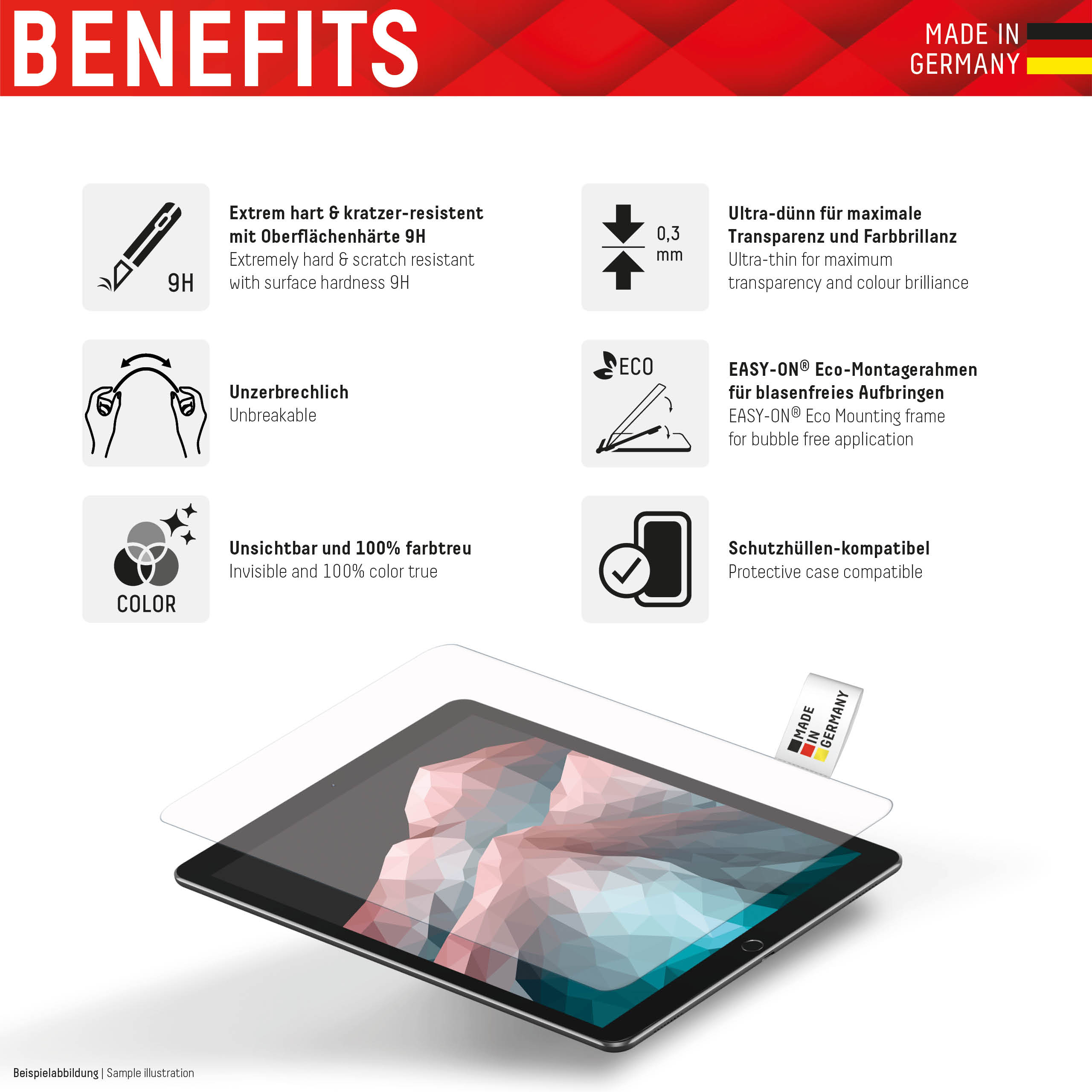 Displex Tablet Glass Bildschirmschutz für iPad 10,9" (10. Generation 2022) Durchsichtig
