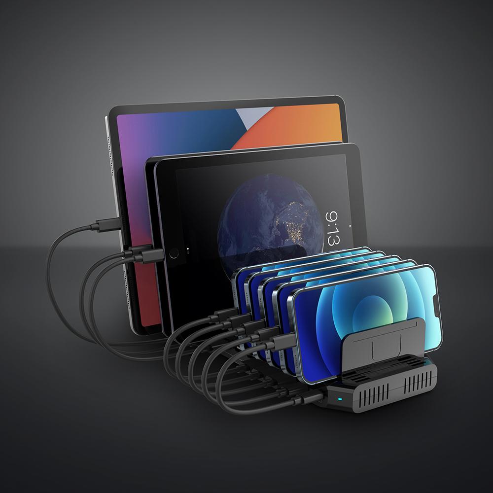 Lindy 120W 10-Port USB-Ladestation 2x USB-C 8x USB-A Schwarz