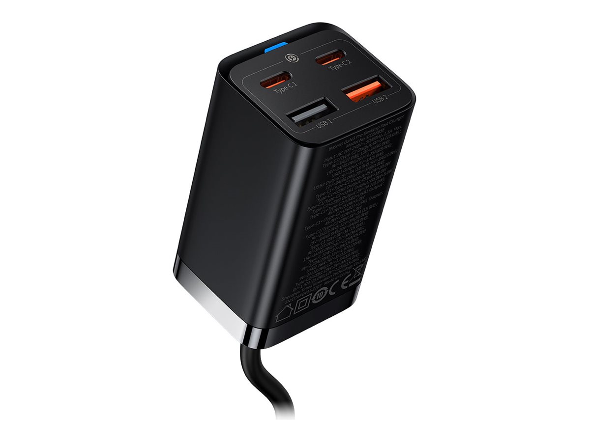 Baseus GaN3 Pro Wandladegerät 65W 2x USB-C 2x USB-A Schwarz