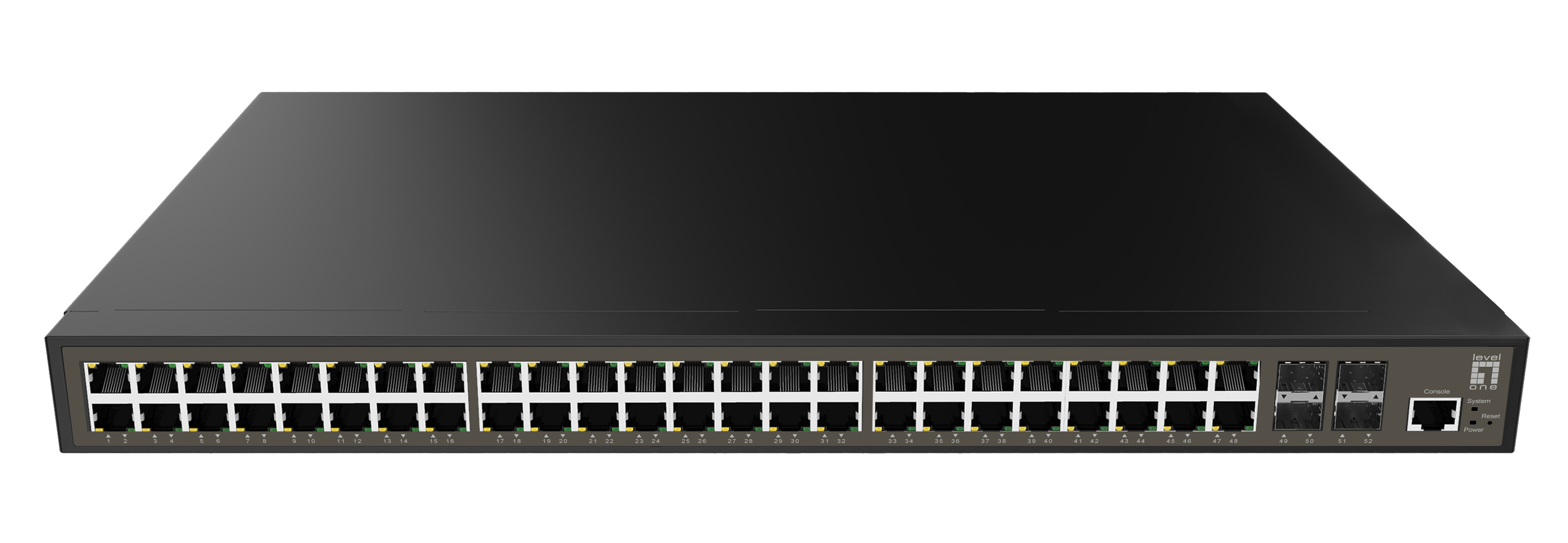 LevelOne GEL-5271 52-Port L2+ Managed Gigabit Switch, 48x RJ45 + 4x SFP, Schwarz
