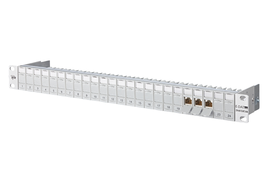 METZ CONNECT E-DAT modul 24x8 Patch Panel 1U CAT 6 Hellgrau, RAL 7035