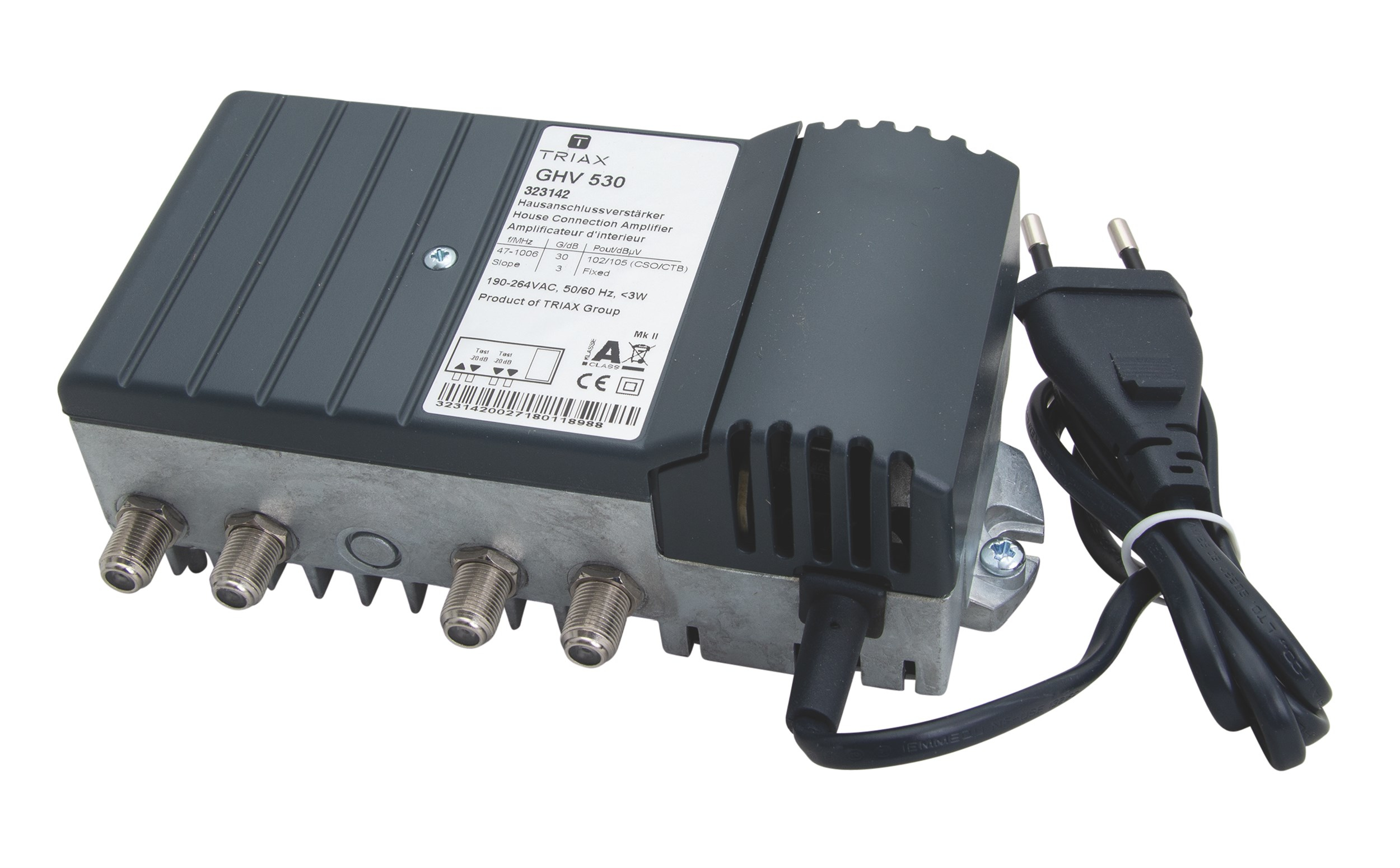 Triax GHV 530 Hausanschlussverstärker 20 dB Schwarz/Silber