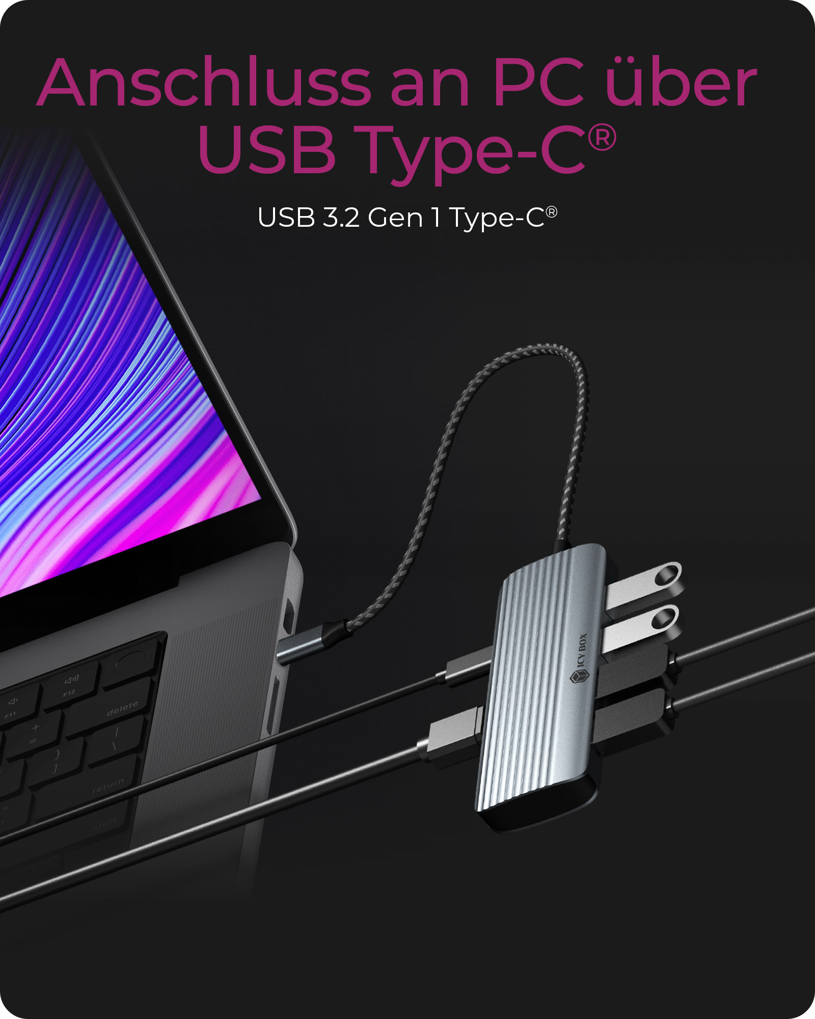 ICY BOX IB-DK4022a-CPD Dockingstation USB-C HDMI 4K 60Hz Silber Schwarz