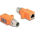Delock M12 Adapter A-kodiert 8 Pin Buchse zu RJ45 Buchse Cat.5e mit Befestigungsloch gerade orange (60618)