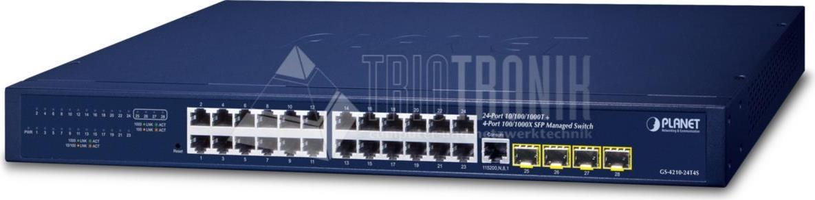 PLANET IPv4/IPv6 - 24-Port Managed L2/L4 Gigabit Ethernet (10/100/1000) 1U Blau (GS-4210-24T4SR)