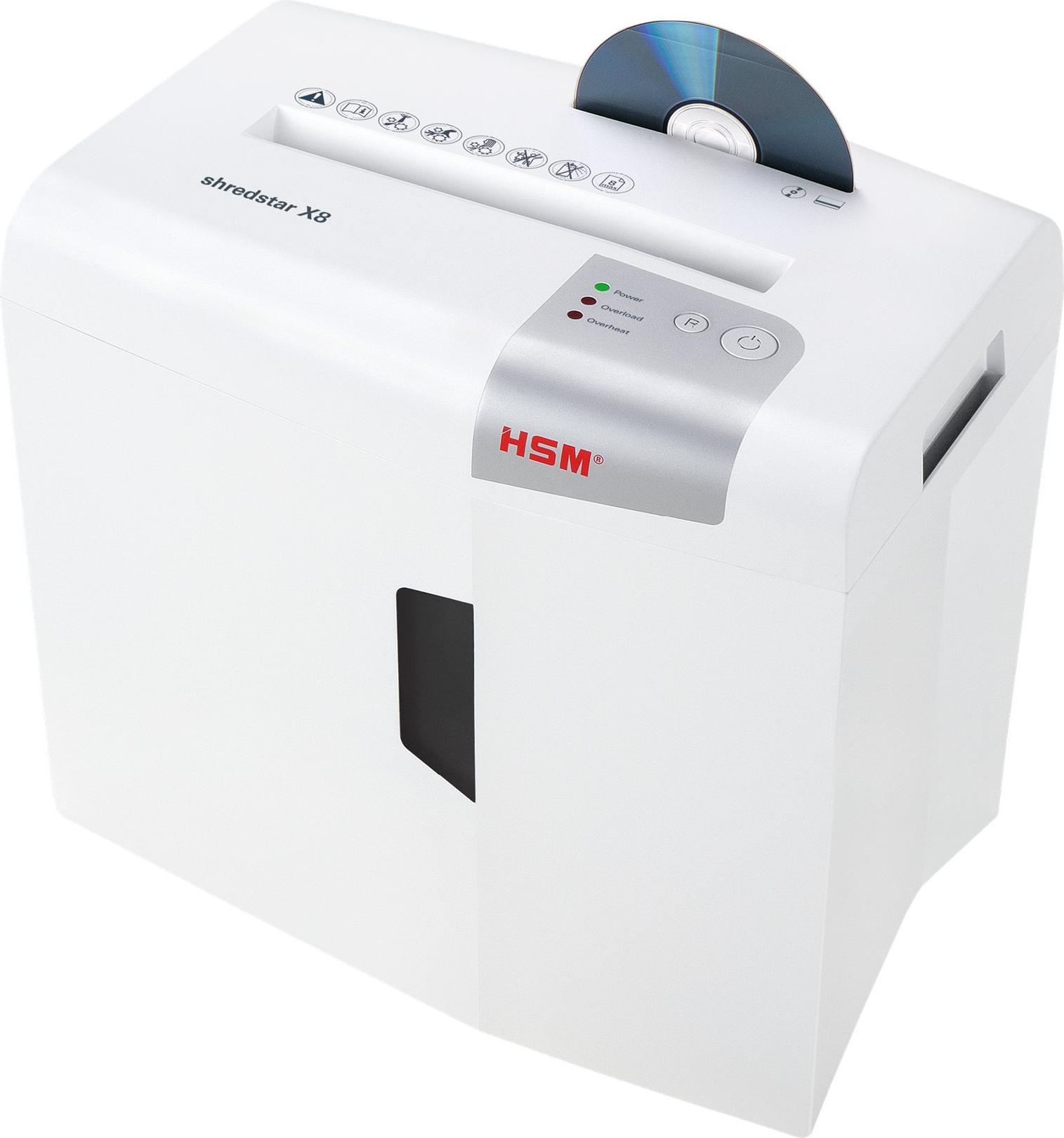 HSM shredstar X8 Aktenvernichter Partikelschnitt 4,5x30 mm 8 Blatt 18 Liter Silber, Weiß