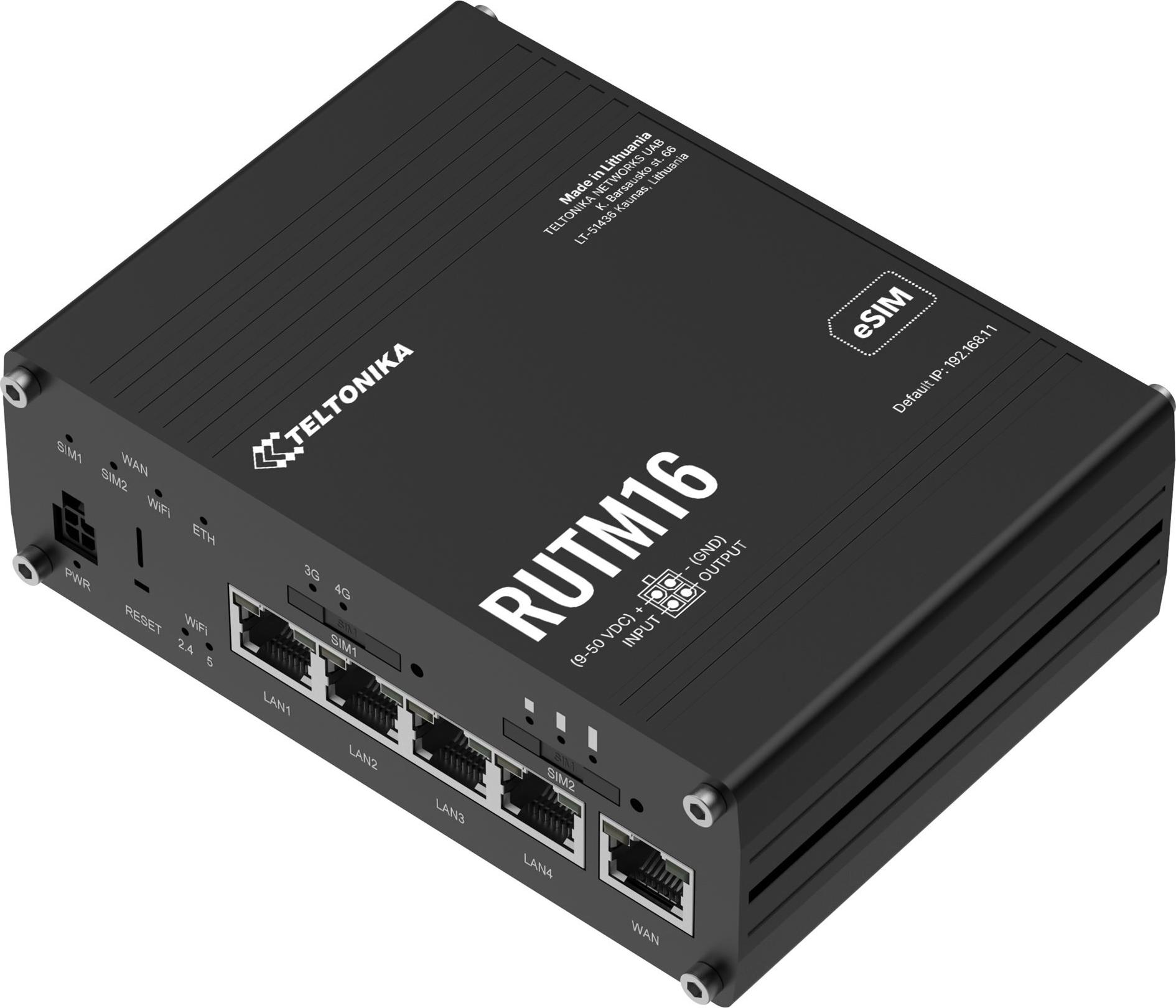 TELTONIKA NETWORKS RUTM16 4G/LTE DUAL-BAND eSIM WiFi Router with GLOBAL Telit Modem (RUTM16000000)