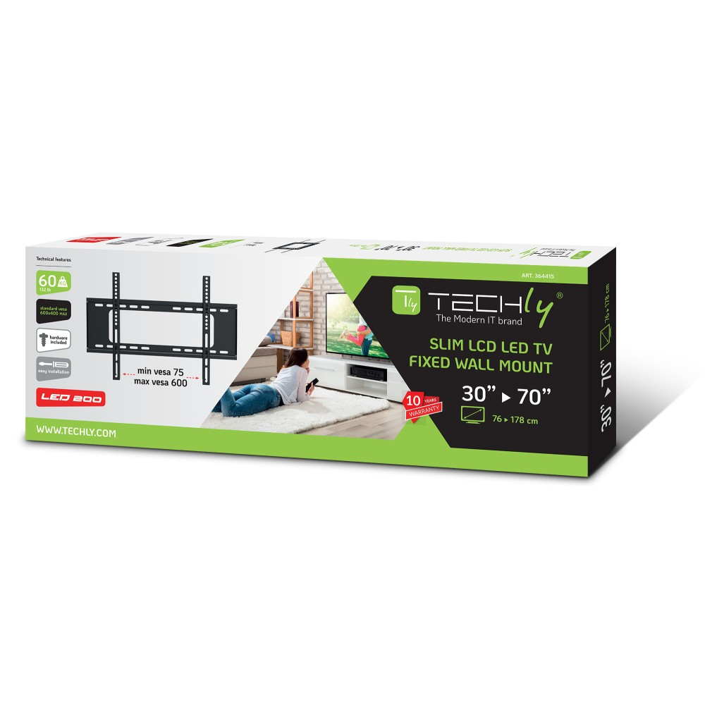 Techly LED 200 Wandhalterung Slim 30"-70" Schwarz