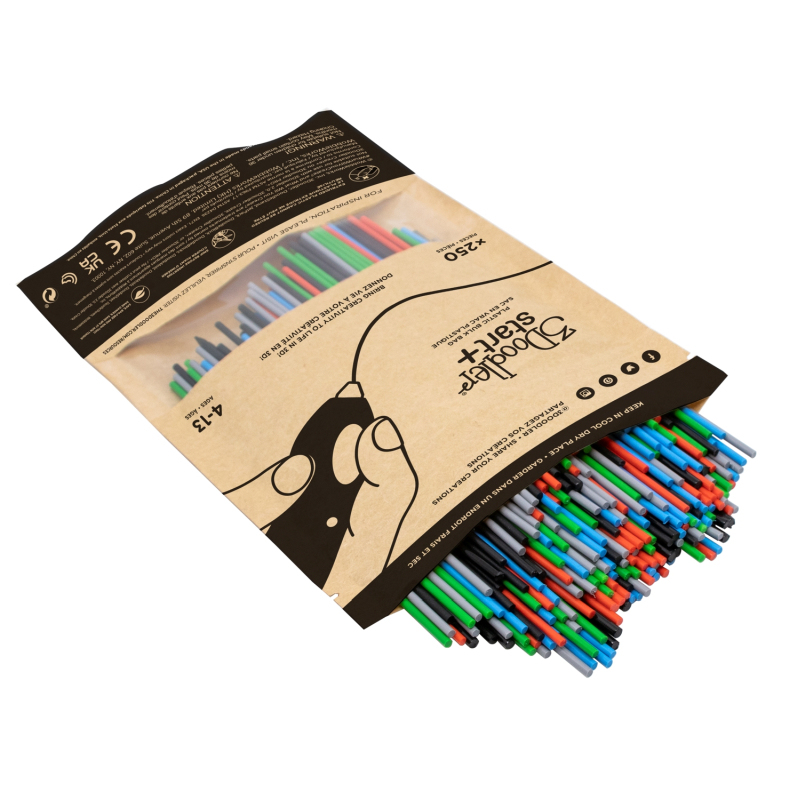 3Doodler Primary Pow Mixed Bag 250 Kompostierbares Filament 2,5 mm 250 Stück Blau Grün Grau Rot