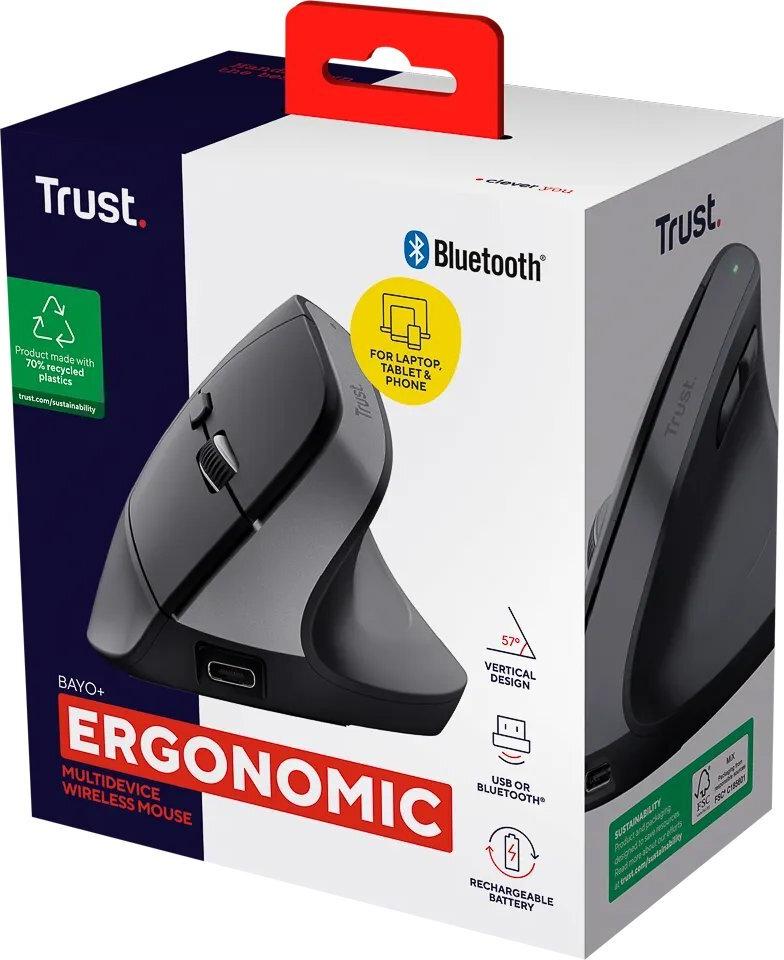 Trust Bayo+ Vertikale Maus 6 Tasten 2.4 GHz Bluetooth Schwarz