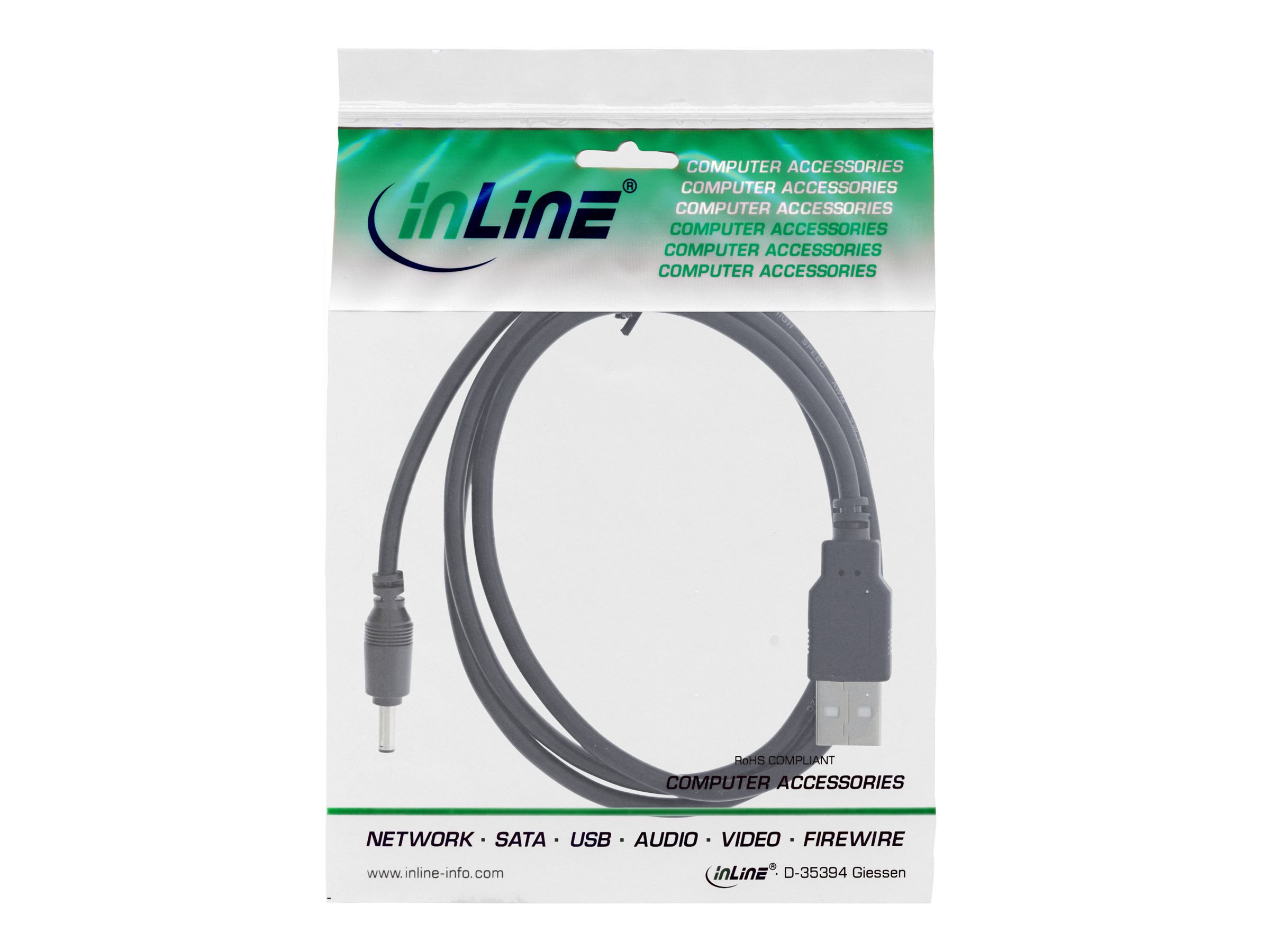 InLine USB DC Stromadapterkabel USB A Stecker zu DC 3,5x1,35mm Hohlstecker 5V/3A 2m Schwarz