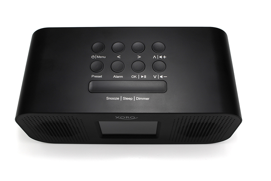 Xoro SAT100375 Internet-Radiowecker mit 2,8" TFT-Farbdisplay, Bluetooth und Stereo-Lautsprechern, Schwarz