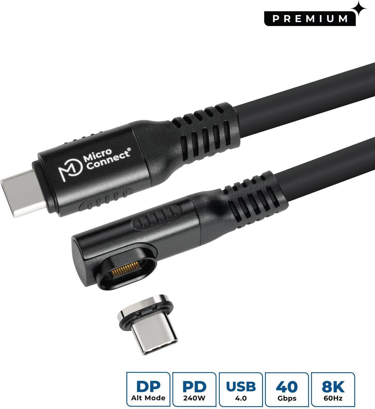 MicroConnect USB-C to cable Angled Premium magnetic (MC-LS-USB4CC0.15-A)